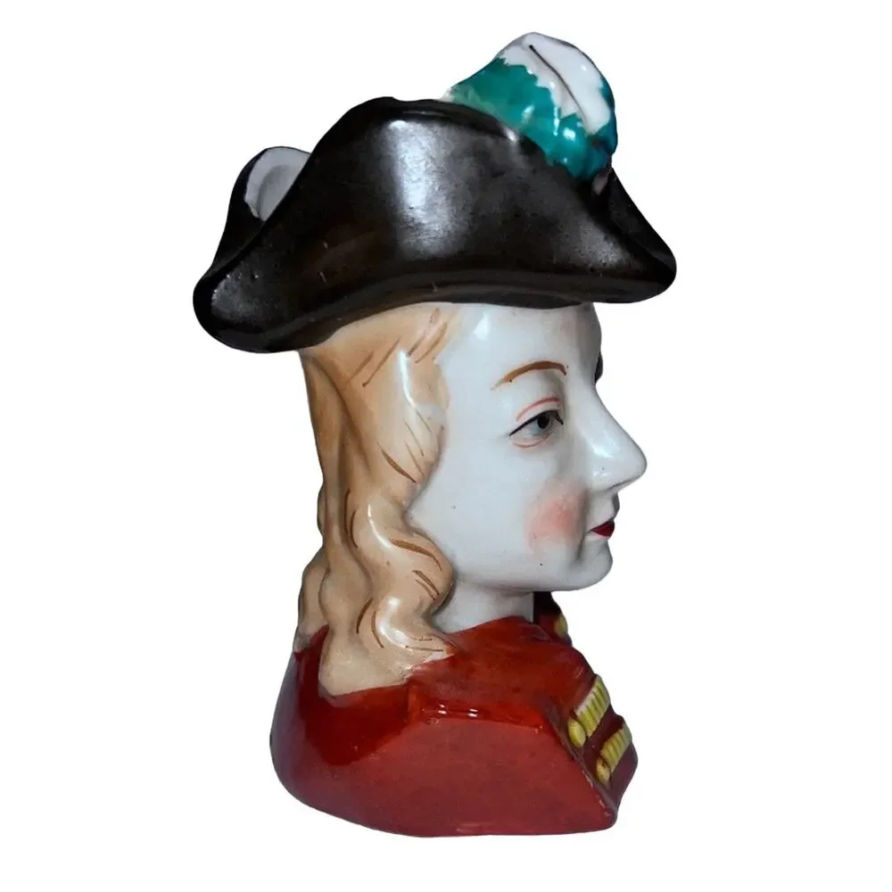 MCM Lady Head Vase Planter Red Coat, Tricorn Hat, Japan, 4.5
